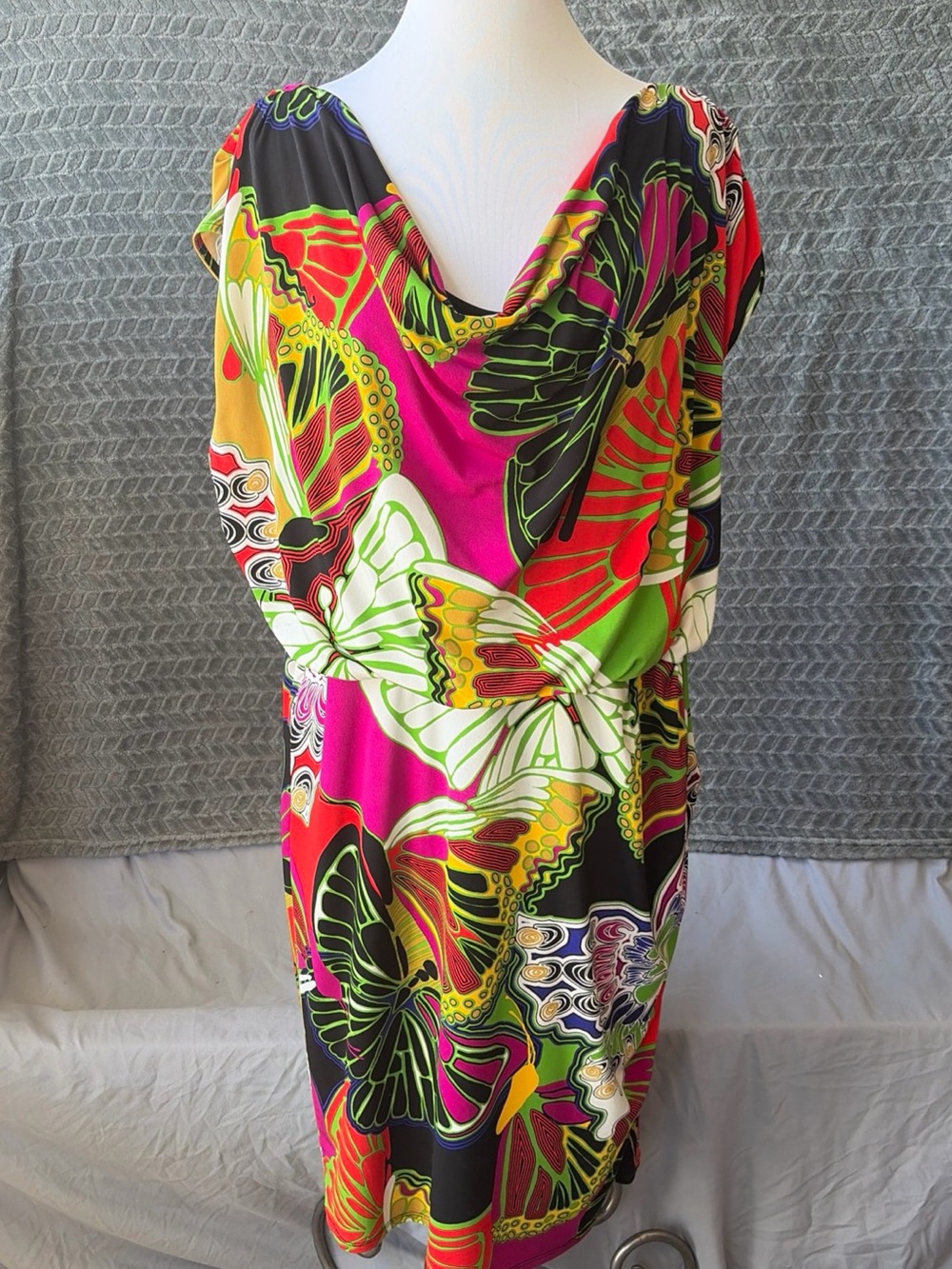 Alfani Butterfly Print Midi Dress Womens 18W Multicolor Cowl Neck Relaxed Summer